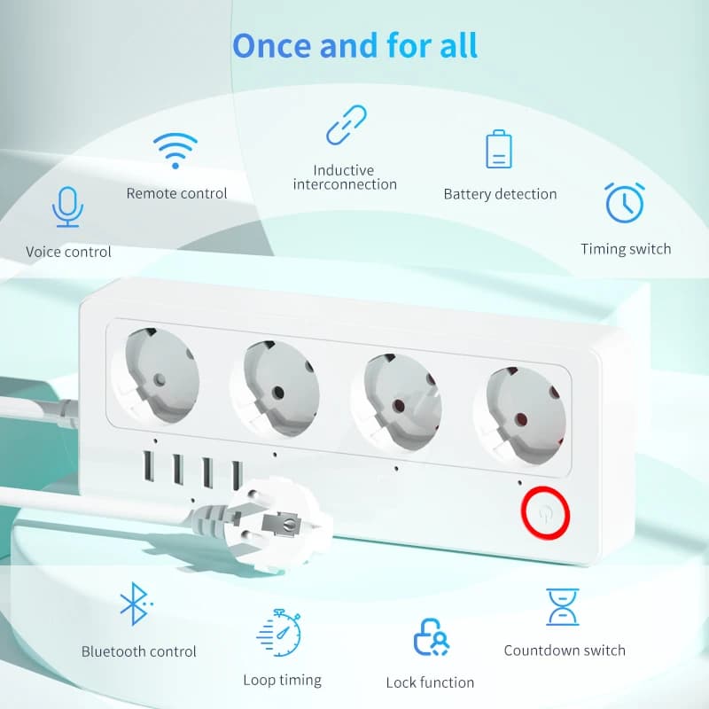 Presa Intelligente Tuya Zigbee EU con Timer, Multipresa Controllabile Singolarmente, Telecomando, Porta USB, WiFi