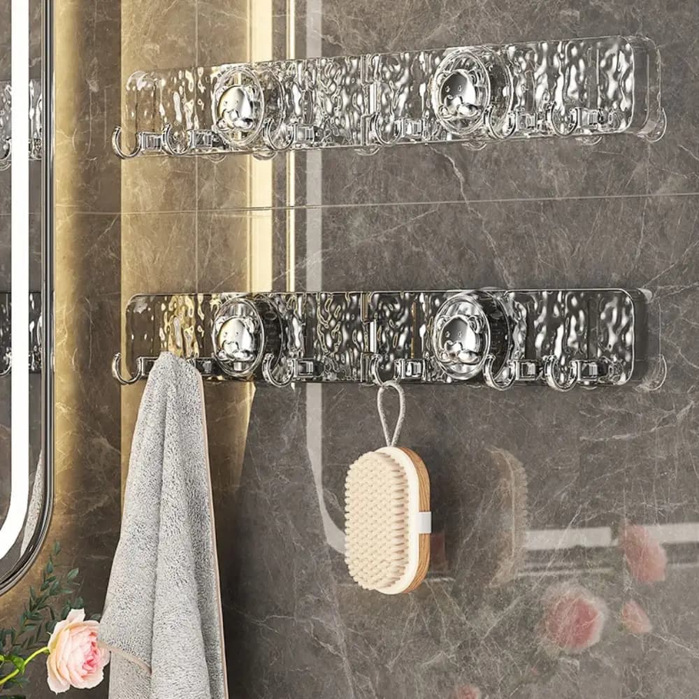 Gancio a ventosa pieghevole impermeabile, rimovibile e riutilizzabile, da parete, senza foratura, con 6 ganci, per riporre oggetti vari, ideale per dormitorio