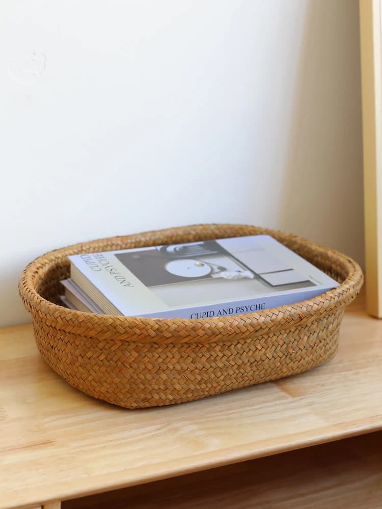 Cesto portaoggetti rotondo in rattan per desktop, per frutta secca, snack, articoli vari, cesto porta pane, organizer