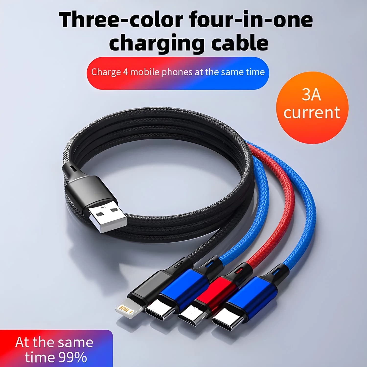 Quick charging cable USB type C 4 in 1 from 1.2 m for Iphone 15 14 Pro Max 3A Fast charging cable for phone data line for Xiaomi Huawe