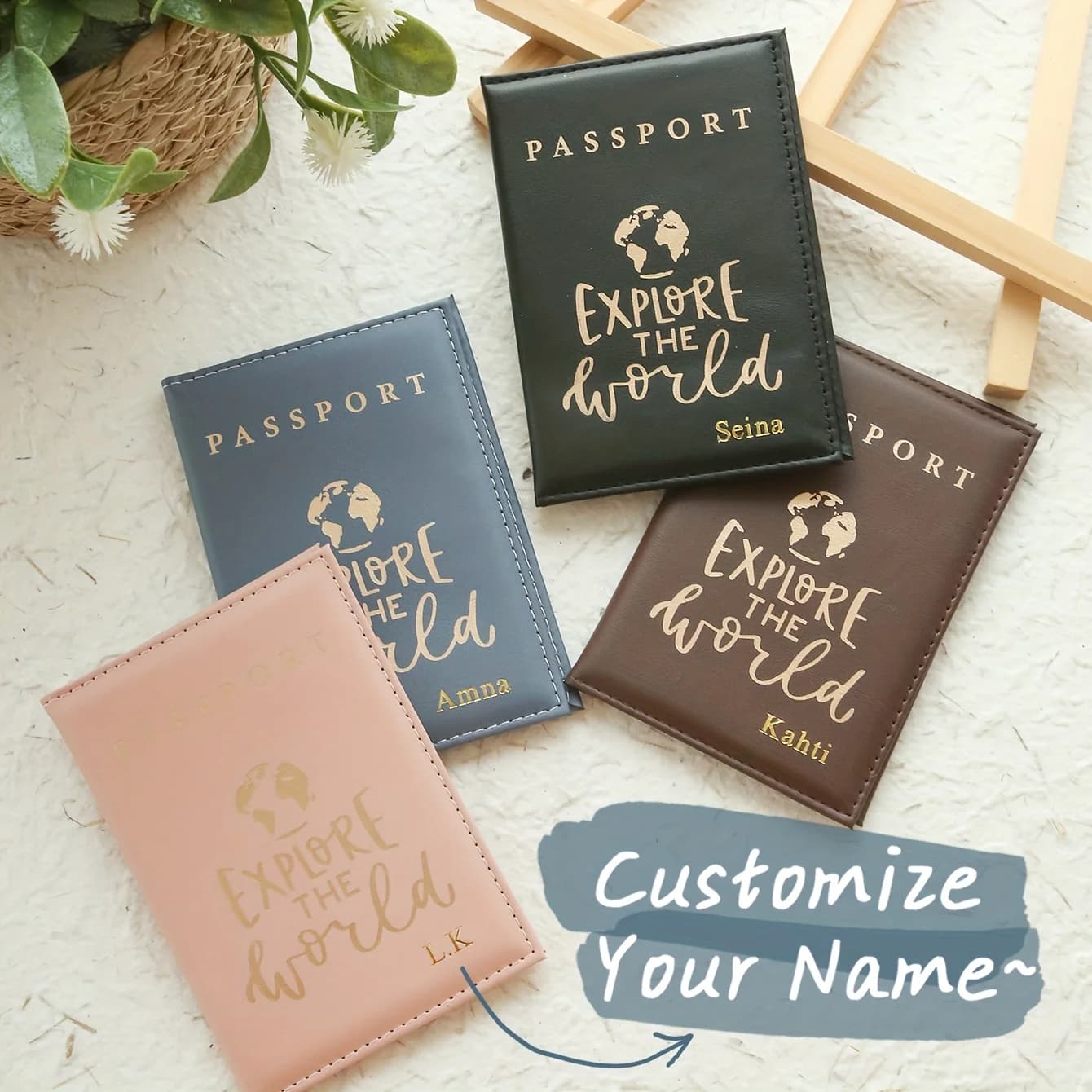 1 Pezzo Porta Passaporto Personalizzato con Stampa a Caldo del Nome e Slogan da Viaggio Chic, Porta Passaporto con Monogramma Dorato Personalizzato