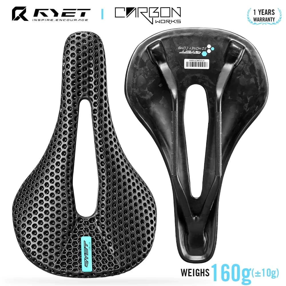 Sella per bici RYET stampata in 3D in fibra di carbonio - Sedile da corsa MTB da strada super leggero - Comoda sella da ciclismo ergonomica per uomo donna