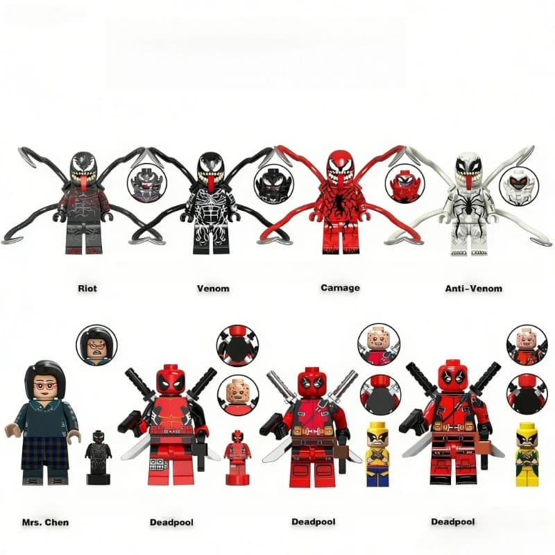 Blocchi da Costruzione Supereroi: Venom, Carnage, Anti-Venom, Riot, Deadpool, Personaggi Simbiotici, Minifigure, Action Figure per Bambini, Giocattoli Regalo