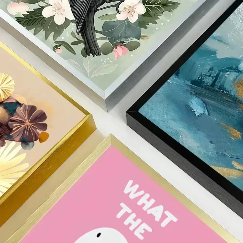 Stampe su tela personalizzate Poster e kit cornice fai-da-te Cornice esterna in alluminio metallo nero oro Cornice interna in legno per galleria Arte della parete di casa