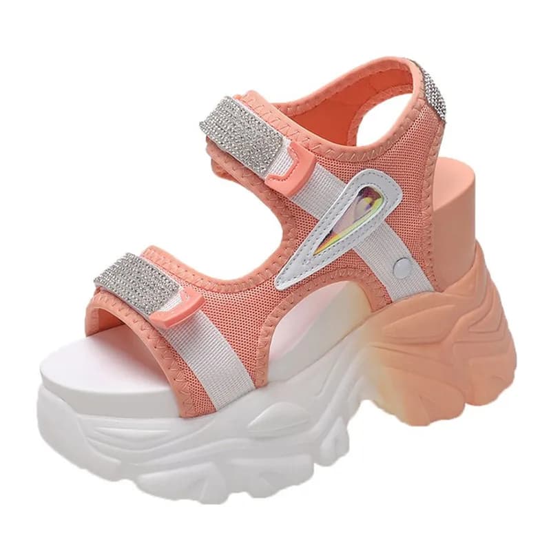 High Platform Sandals Women Bling 10CM Wedges High Heels New Autumn Buckle Crystal Chunky Sandalias Beach Slippers Zapatos Mujer