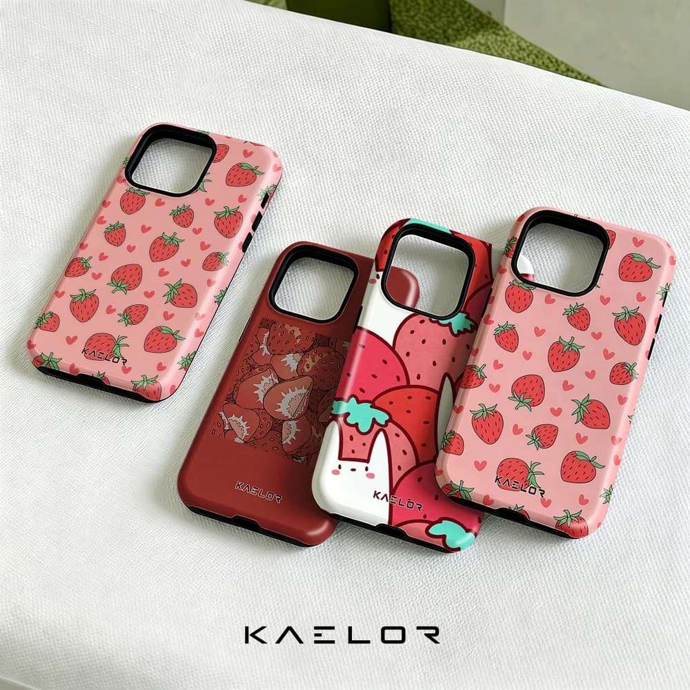 Strawberry Love Double Layer Hard Shell for iPhone 17 16 15 14 Plus 13 Pro Max Anti-Drop Shockproof PC Case