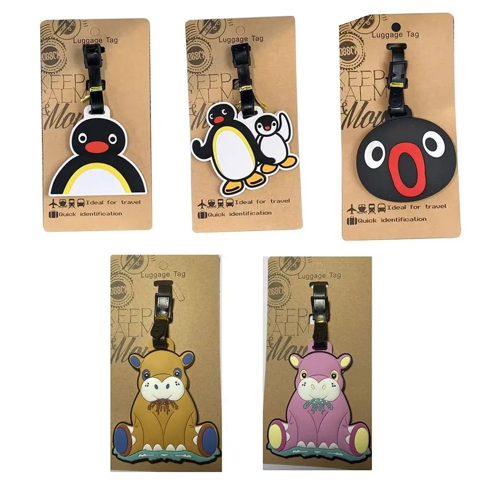 Etichetta per bagagli da viaggio in silicone Kawaii Valigia riutilizzabile portatile ID Indirizzo Titolare Animale del fumetto Pinguino Ippopotamo Borsa Etichette per valigie