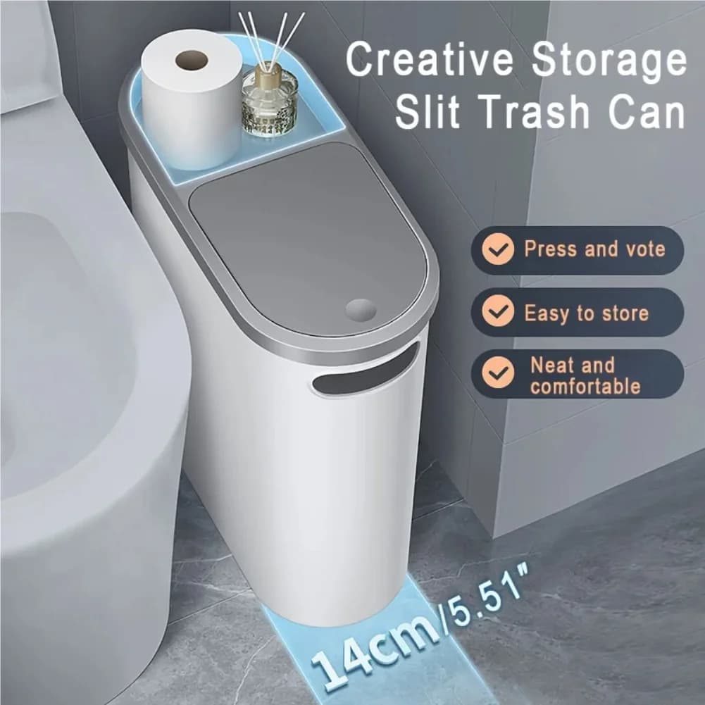 Cestino per Bagno da 10L, Pattumiera Creativa Salvaspazio, Bidone della Spazzatura a Pressione con Coperchio, Semplice Cestino per Carta da Cucina