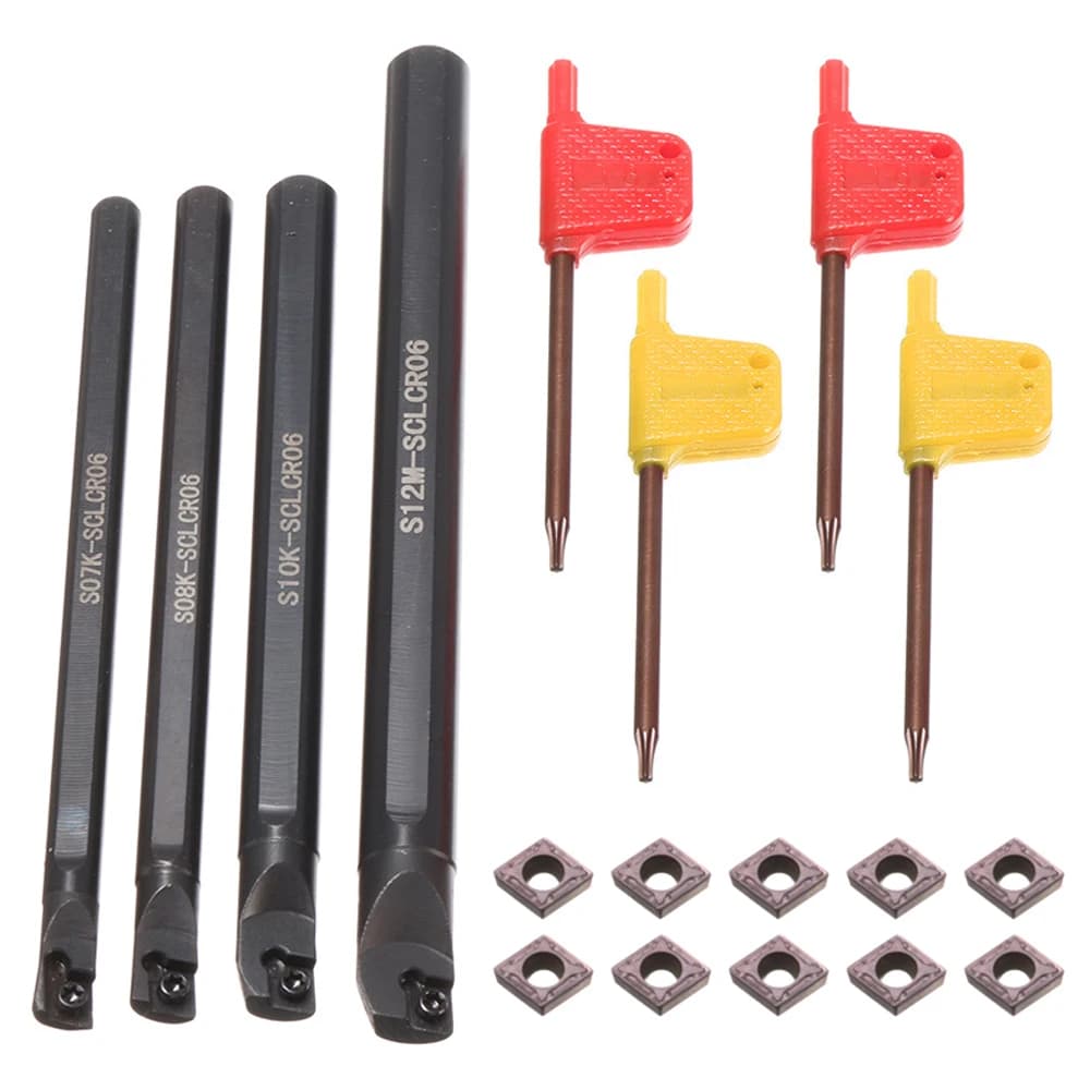 4 Set 7/8/10/12mm SCLCR Lathe Boring Bar Turning Tool Holder & 10Pcs CCMT 0602 Inserts Blades Machine Turning Tool Holder Set