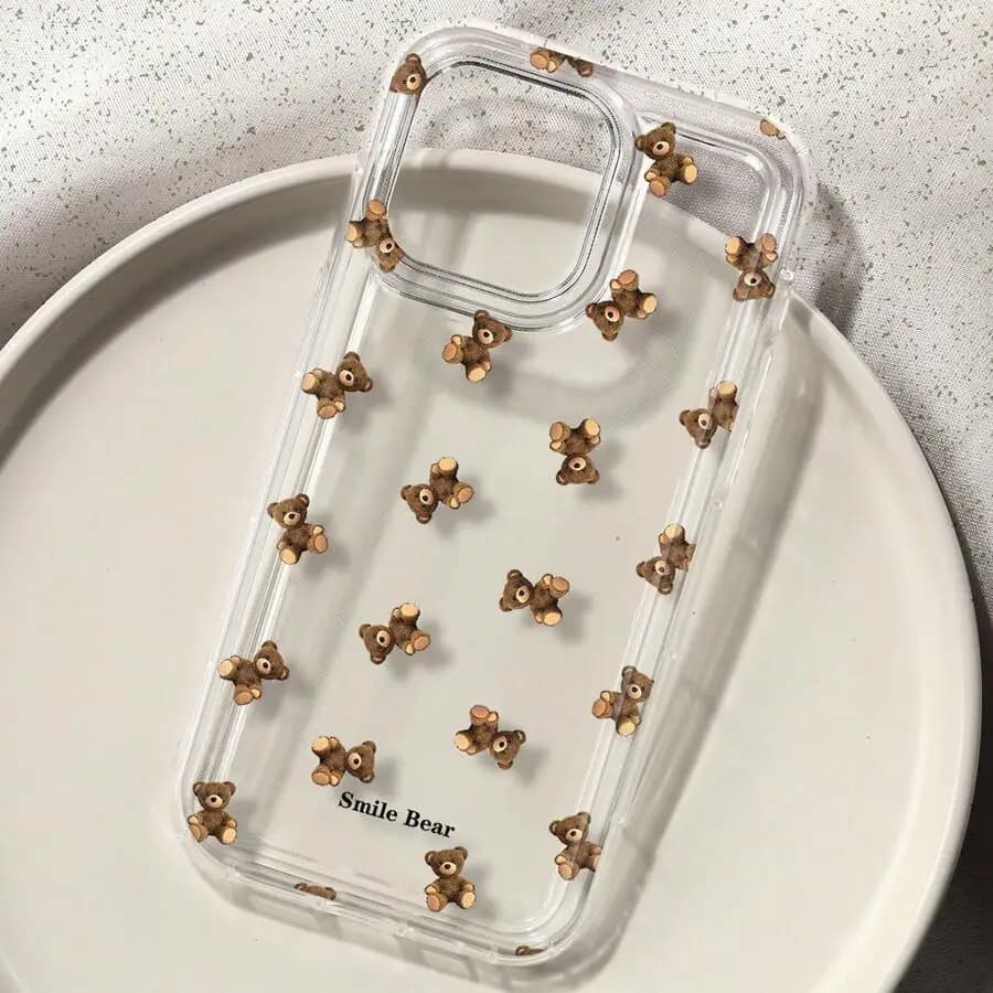 Flower Bear Print Phone Case for iPhone 16 15 13 12 11 Pro Max 16E 15 Plus 13 Mini X XR XS 7 8 Plus SE2 Cute Cartoon Soft Cover