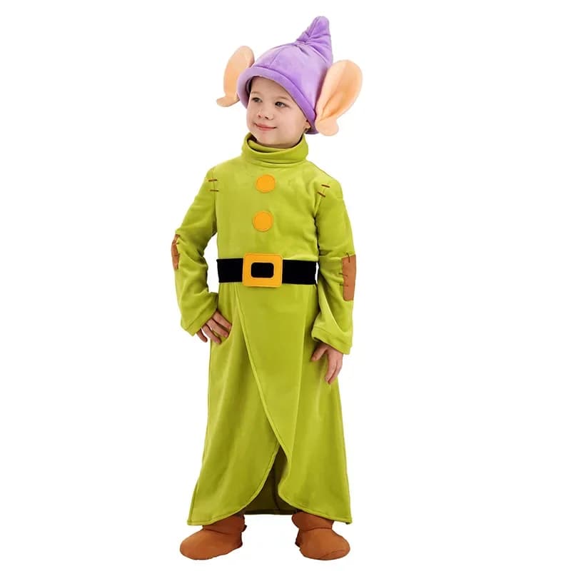 Costume da nano per ragazze unisex per Halloween, costume da ragazzo verde, sette nani, cosplay, per ragazzi, Biancaneve, Dopey