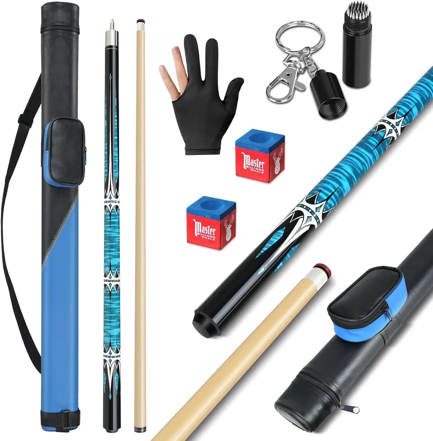 Kit Professionale per Stecca da Biliardo con Custodia Rigida, Punta in Pelle da 13mm, Guanti, Aeratore, Gesso - Set da 58 Pollici