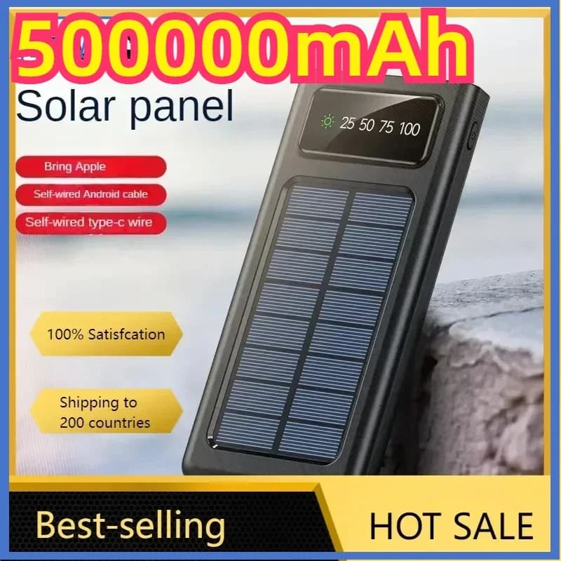 500000 MAH Solar Power Bank, comodo cavo integrato ultrasottile, alimentatore mobile da campeggio all'aperto BCAK 200000 mAh 300000 mAh
