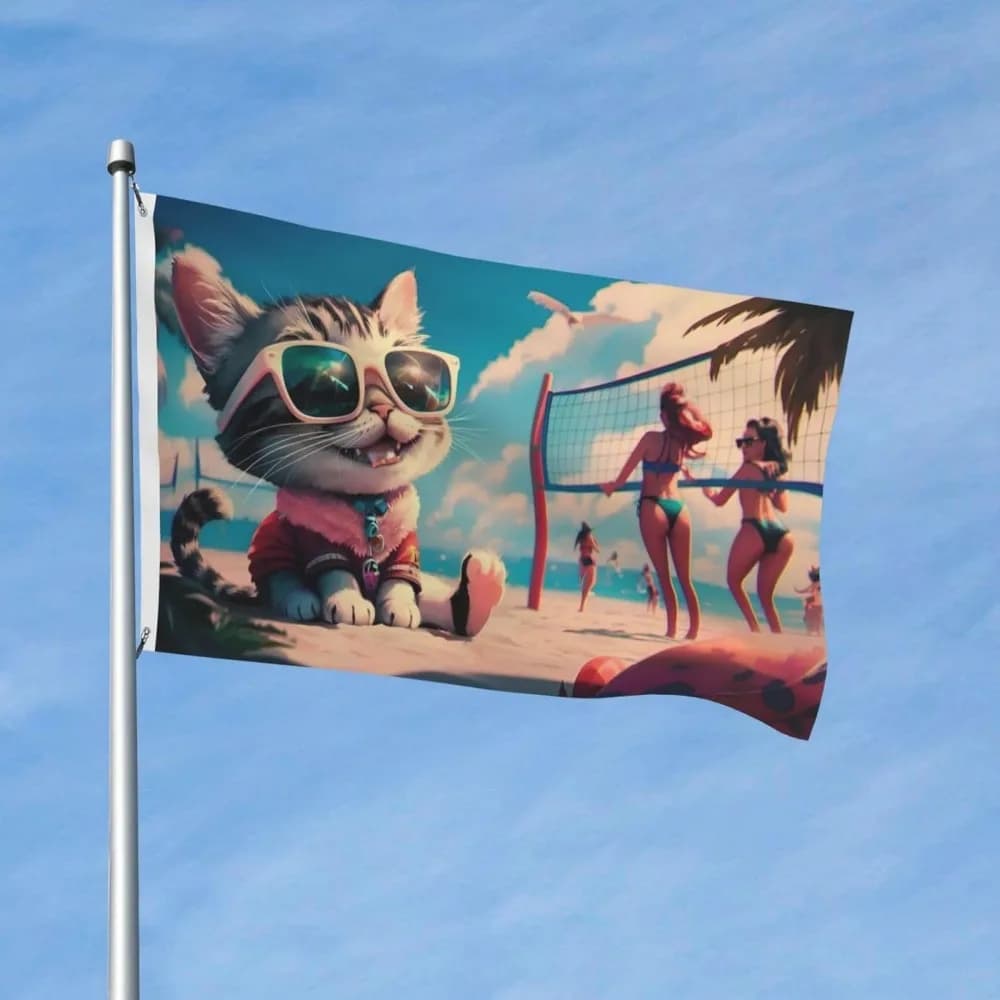 Flag of beach volleyball for cats 3x5 feet Outdoor Polyester Garden Flag Banner on one side for courtyard, lawn, porch, balcony, house December
