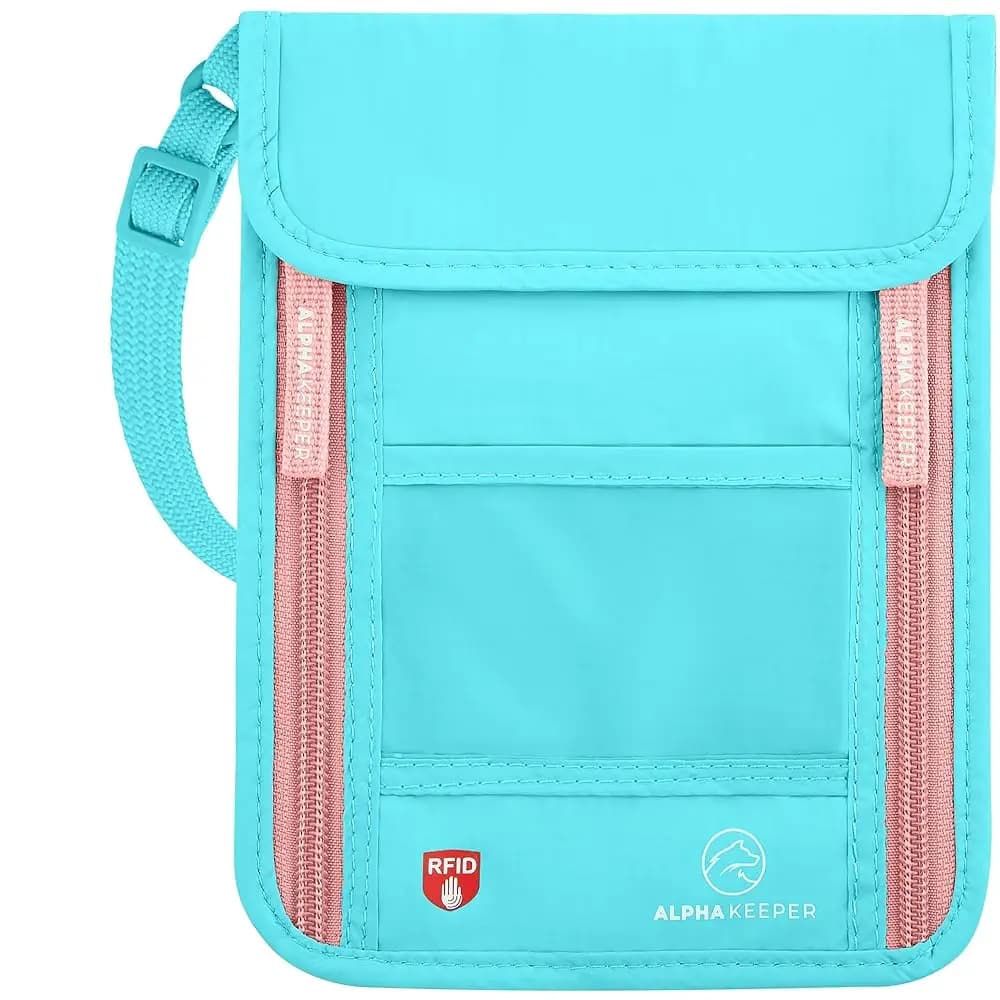 Portafoglio da collo, custodia da viaggio per passaporto e documenti, blocco RFID, beige, unisex adulto, per viaggiatori, adulti, spedizione gratuita