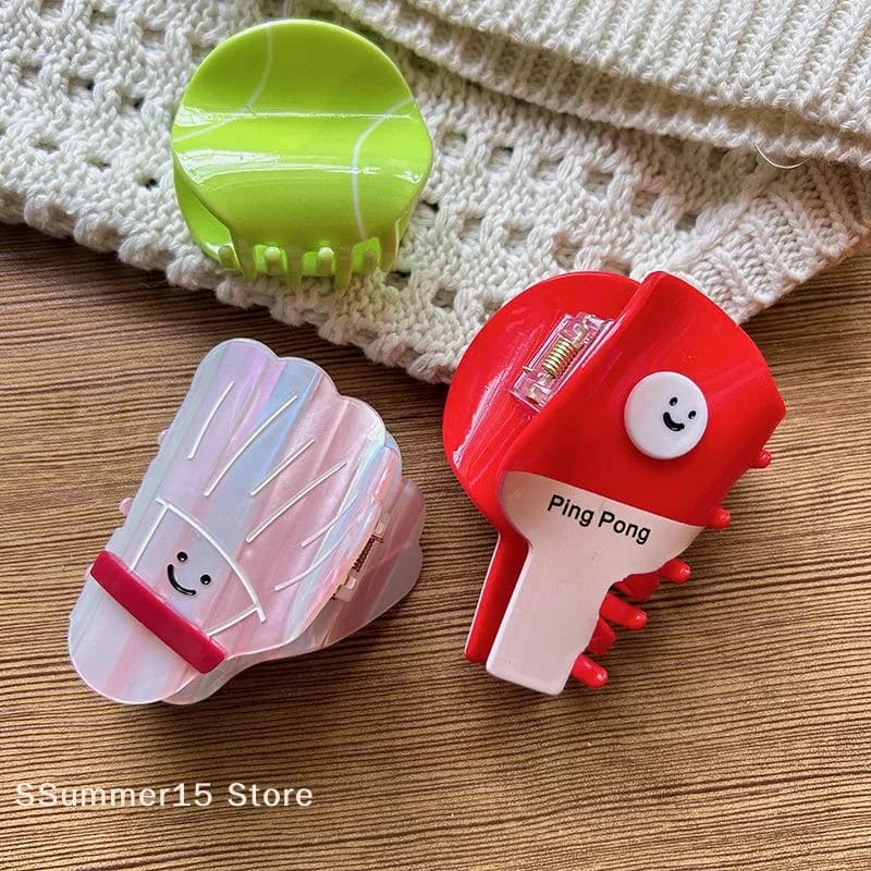 【R】Clip per capelli a forma di racchetta da tennis con acido acetico, accessorio per capelli alla moda per ragazze