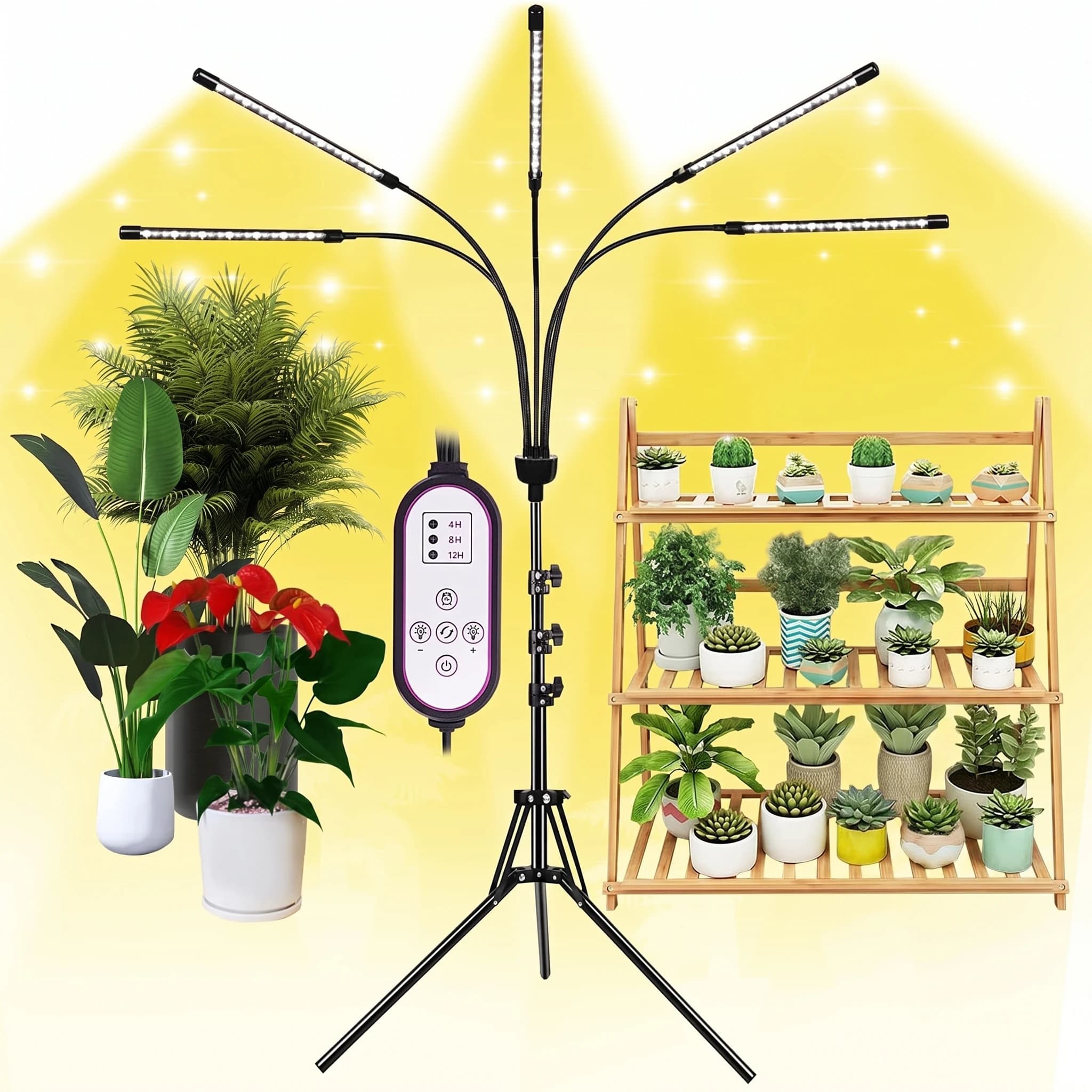 KEBINCPLED Tripod Plant Grow Light Led Potted Flower Plant Growth Lamp Dimming 3000K Bracket With 5Heads Indoor Plant Lighting