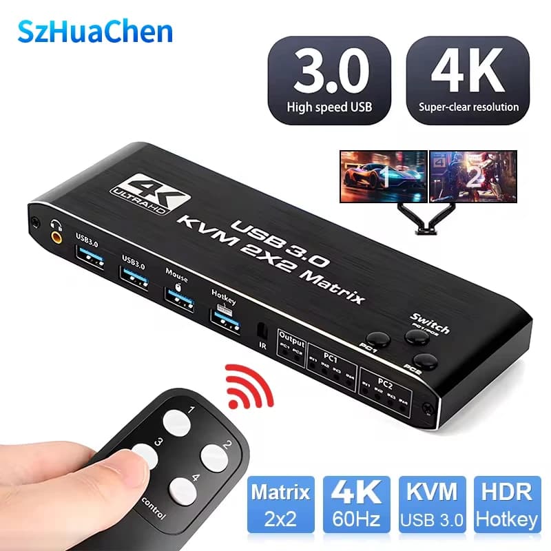 2x2 HDMI KVM Switch Matrix 4K 60Hz Dual Monitor KVM HDMI Extended Display USB KVM Switcher 2 in 2 out for 2 Computers 2 Monitors