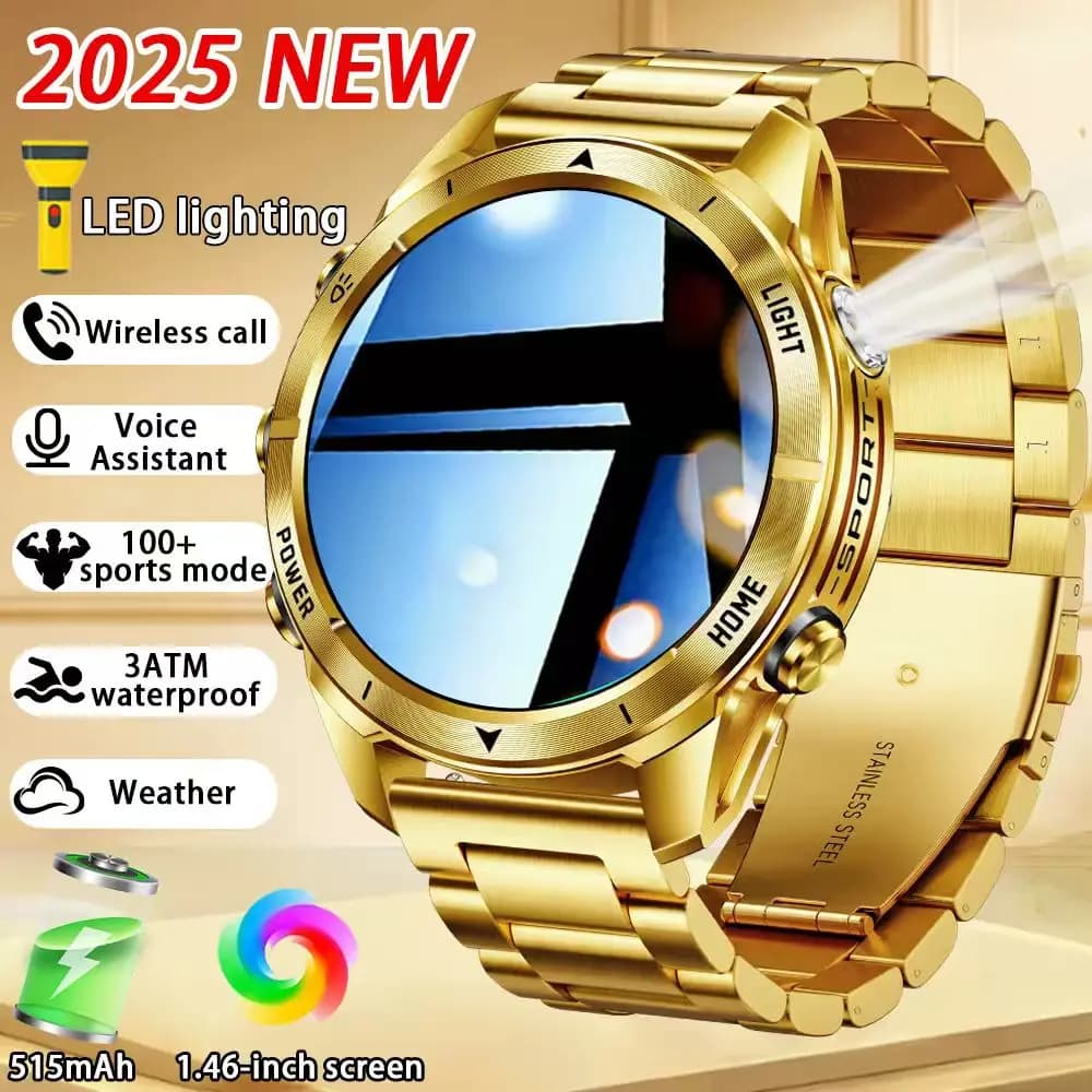 Nuovo Sport All'aria Aperta Astuto Della Vigilanza Degli Uomini 1.46 "Schermo IPS Torcia A LED 515mAh Batteria 10ATM Impermeabile Chiamata Bluetooth Smartwatch