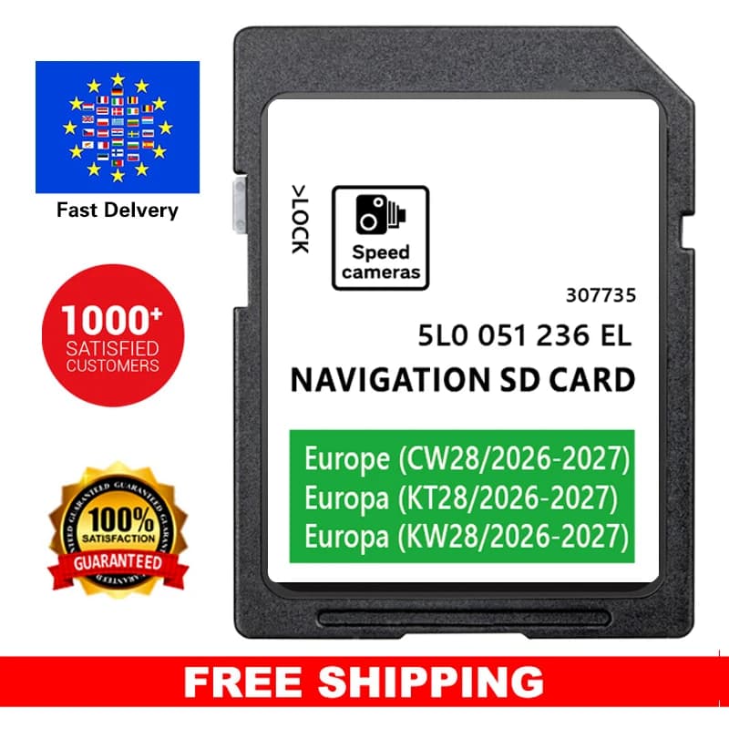 Scheda SD 32GB con Mappe Europa e Regno Unito 2026-2027 per Navigatore Veicolare Skoda Amundsen Octavia Superb Fabia Rapid 5L0051236EL