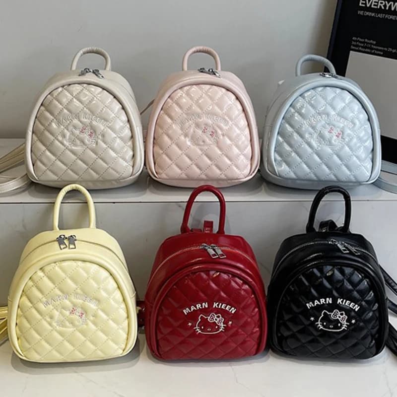 Hello Kitty Fashion Backpack, Small Laptop Bag, New Ringge Backpack for Girls, Handbags with Cartoon Embroidery for Women