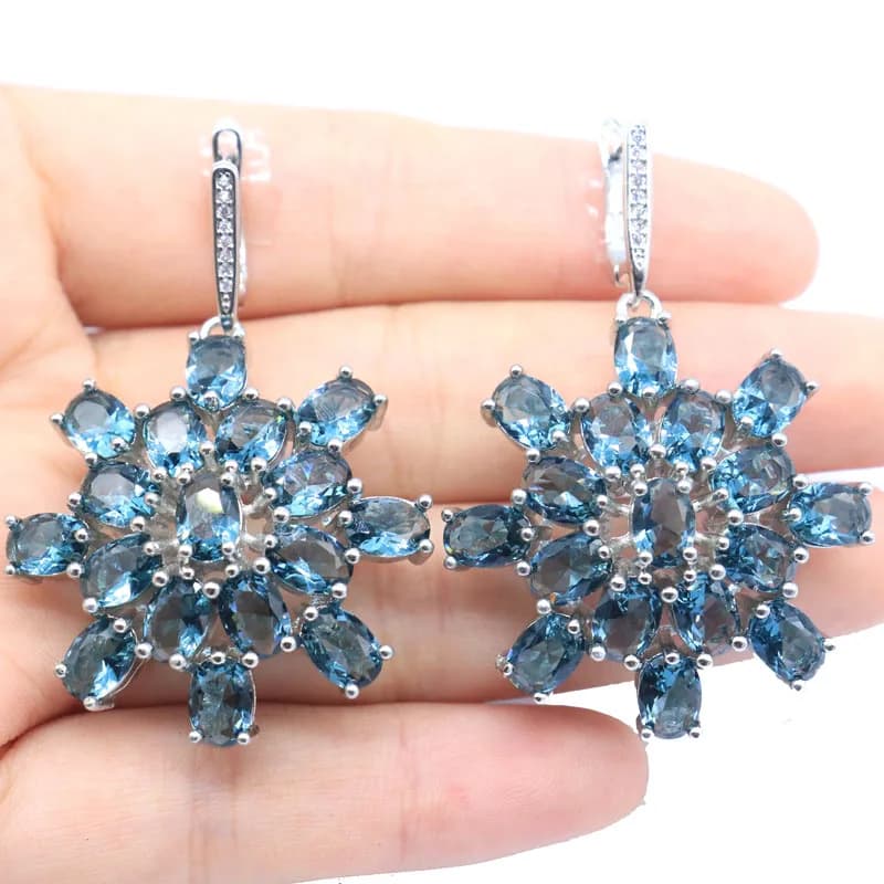 Orecchini in argento da donna con topazio azzurro di Londra di grandi dimensioni dal design europeo da 51x33 mm