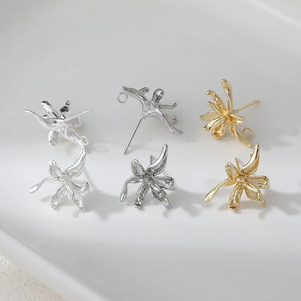 4 pcs delicate flower shape button earrings diy connectors jewelry creation results supplies accessories plated gold 14k 19 * 17mm