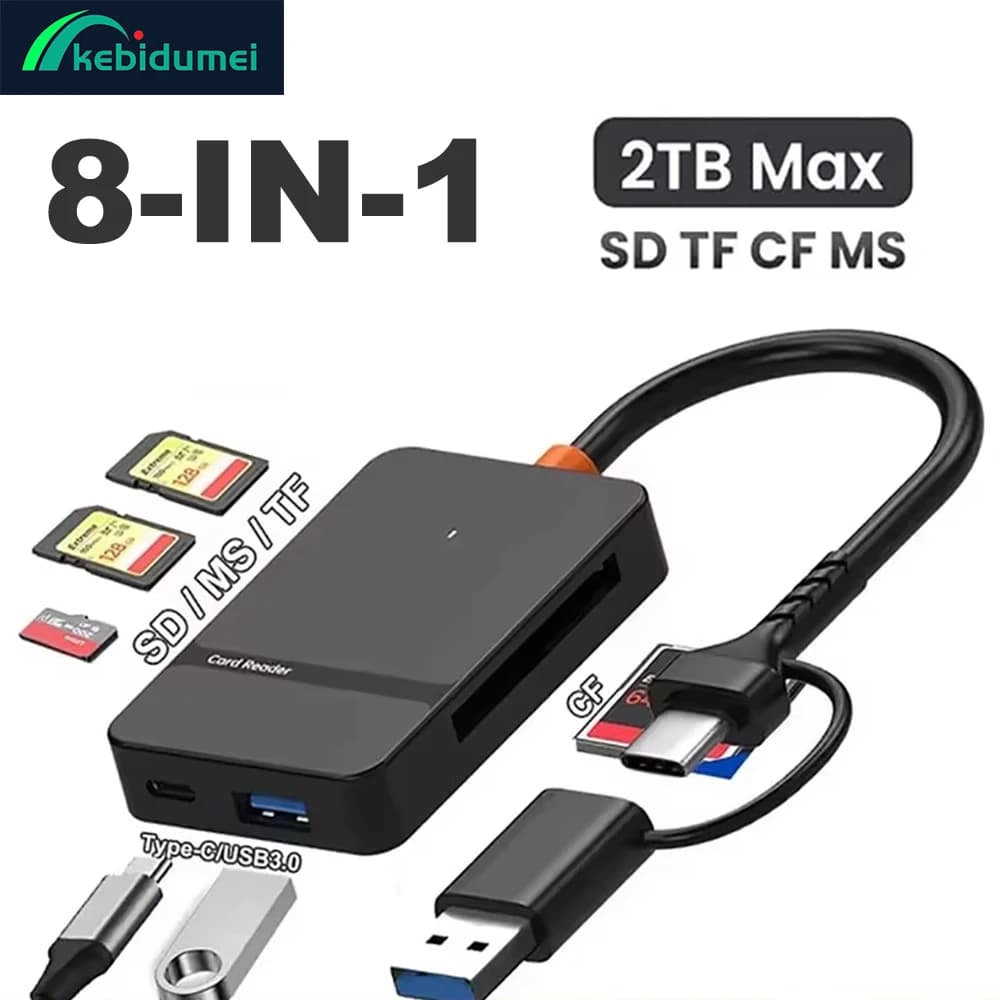 Kebidumei Lettore di Schede USB C 8-in-1 Multifunzione, Adattatore Compatibile con SD/TF/CF/MS, Lettura e Scrittura 5Gbps, Lettore Flash U Disk