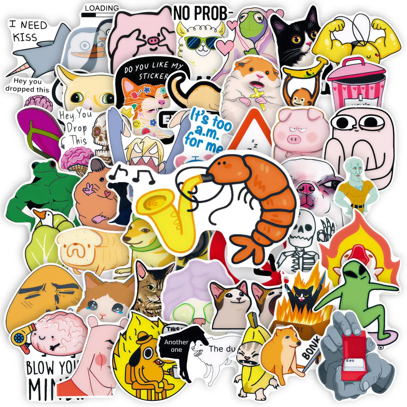 50 PCS Funny Abstract Animal Fun Expression Graffiti Stickers Pack Decorate Skateboard Bike Helmet Scrapbook Vinyl Decals