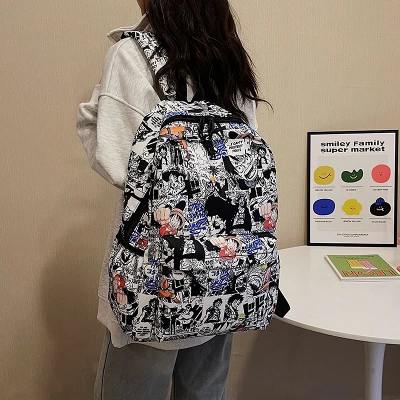 Zaino anime Rufy alla moda in un unico pezzo, borsa da scuola da viaggio casual di grandi dimensioni per donne, uomini, adolescenti, studenti delle scuole superiori