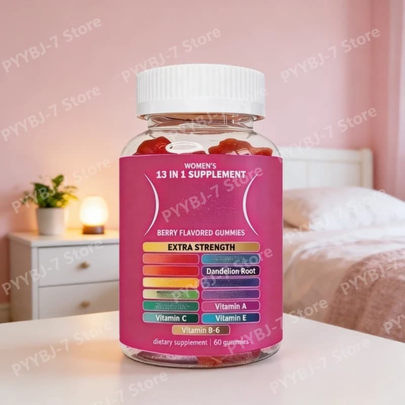 Gommose multivitaminiche da donna con estratti di erbe Integratore quotidiano per il benessere con vitamine A, C, E, B6 Gusto frutti di bosco 60 gommose