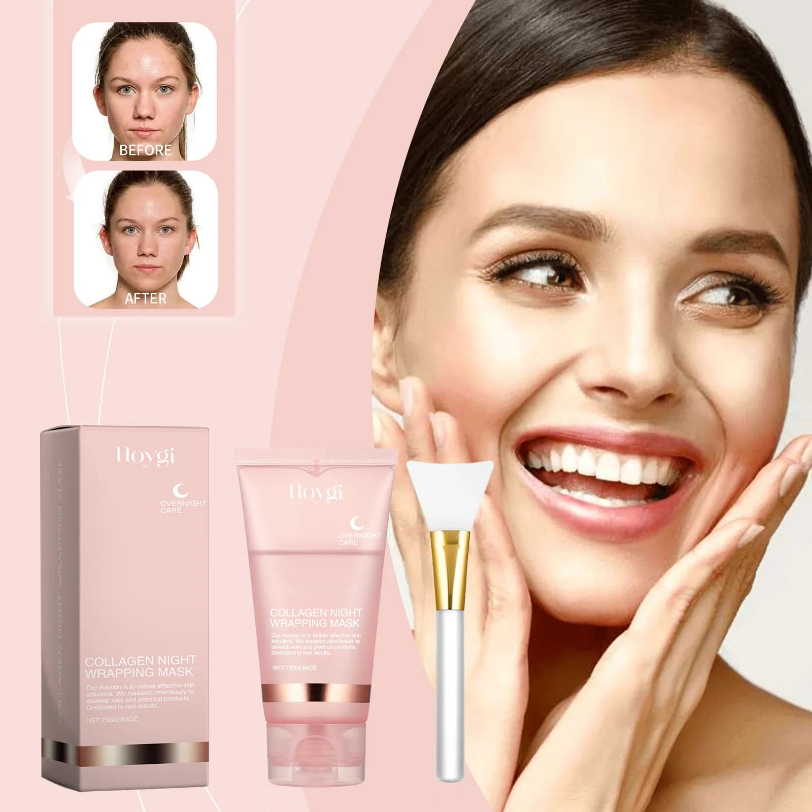 Night Face Mask at Collagen 75G, Korean Mask Peel-Off for Night Treatment, Cream Hydrating Mask Deep for Night Care