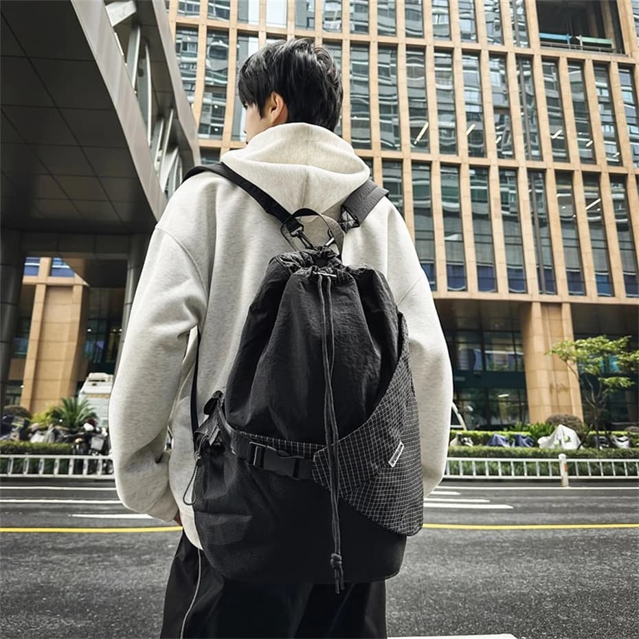 Outdoor Multifunction Waterproof Camping Travel Drawstring Backpack Men Women Techwear Style Hip Hop Crossbody Laptop Bag