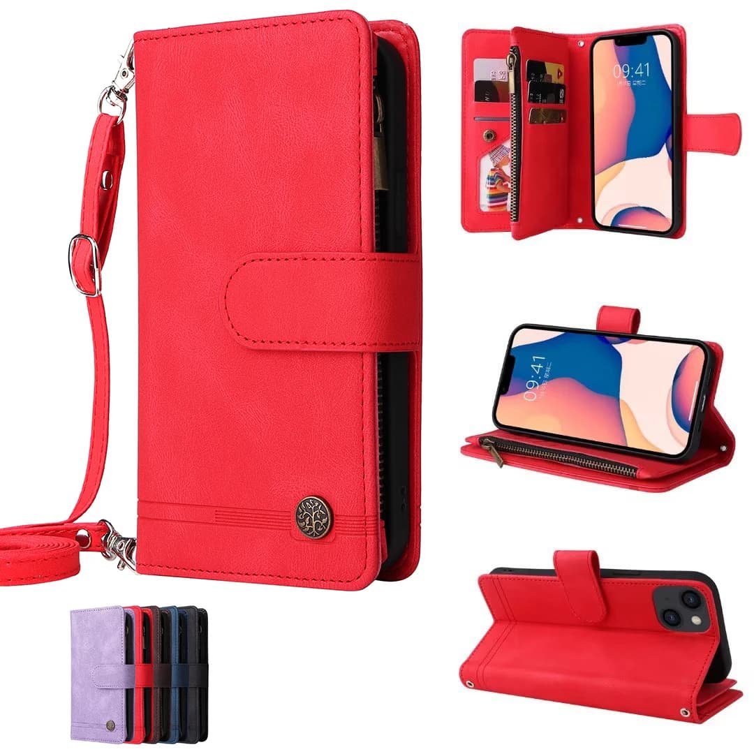 Custodia a Portafoglio Multi 9 Scomparti per Samsung Galaxy A25 A15 A05 A54 A34 A24 A14 A73 A53 A33 A23 A13 in Pelle con Cerniera e Tracolla