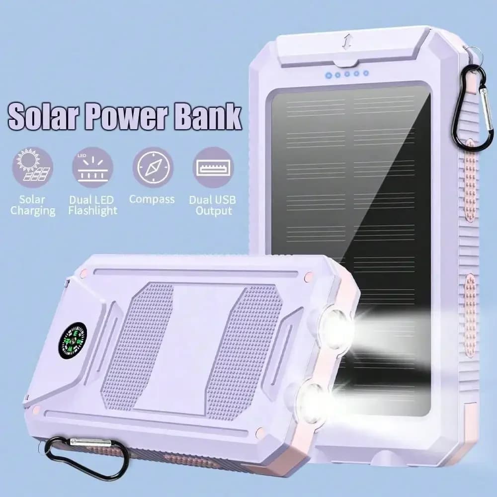Caricabatterie solare da 30000 mAh, caricabatterie portatile con torcia a LED e bussola, batteria di riserva esterna da campeggio per tutti i cellulari