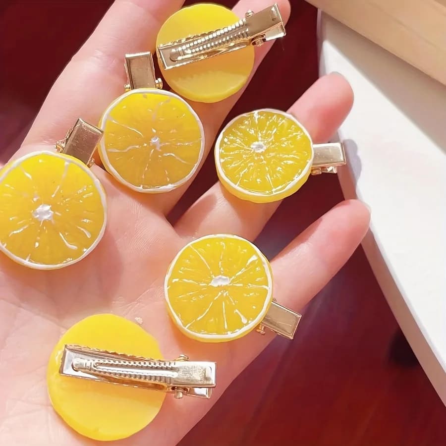 4pcs Cute Lemon Design Hair Clips, Fashionable Hair Accessories for Women and, Minimalist Headwear Suitable for Thick Hair