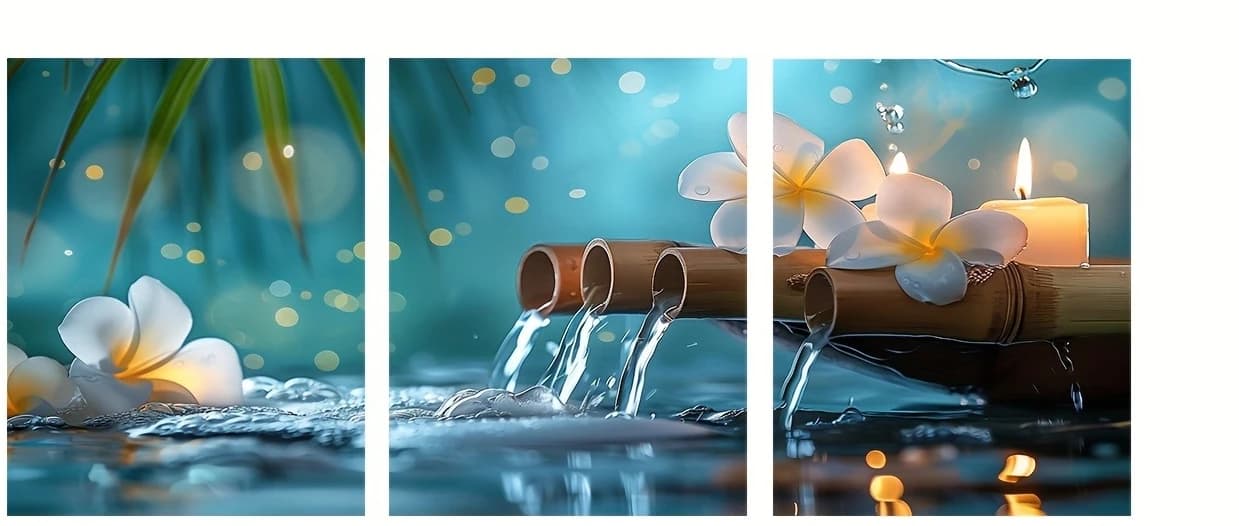 3 Panels Spa Bamboo Water Plumeria Candle Canvas Wall Art For Bathroom Living Room Home Wall Decor