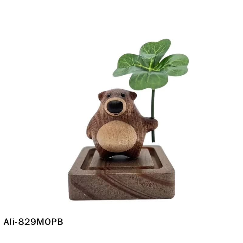 Diffusore a forma di orso 3D con quadrifoglio, in legno, per aromaterapia, ornamento per interni auto, diffusore di oli essenziali, decorazione per la casa - Senza fonte di profumo
