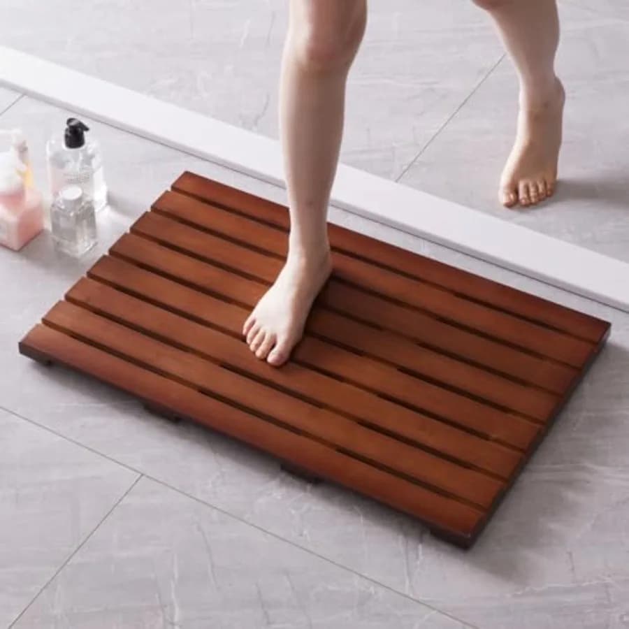 Tappetino da bagno per doccia, tappetino antiscivolo in legno per pavimento del bagno, tappetino resistente per doccia e porta, per esterni