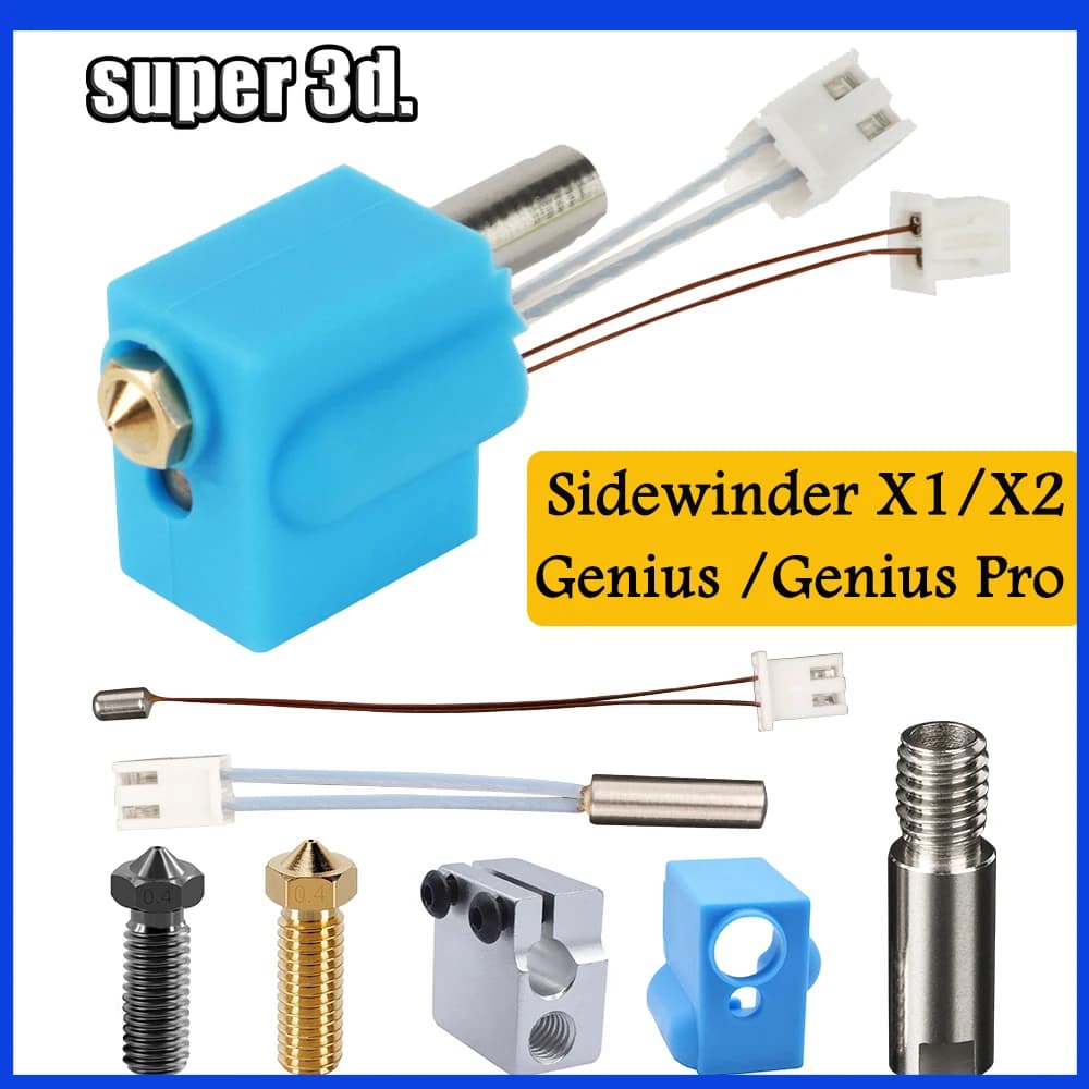 Per Artiglieria Sidewinder X1/X2 Genius Hotend Kit Parti Della Stampante 3D NTC100K Termistore Tubo di Calore Blocco di Calore Gola Vulcano Ugello
