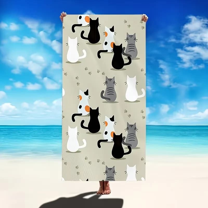 Telo Mare XL Oversize con Gatto Carino, Coperta Piscina a Forma di Gattino, Grandi Asciugamani da Bagno per Amanti dei Gatti, Essenziali per Viaggi Estivi e Vacanze