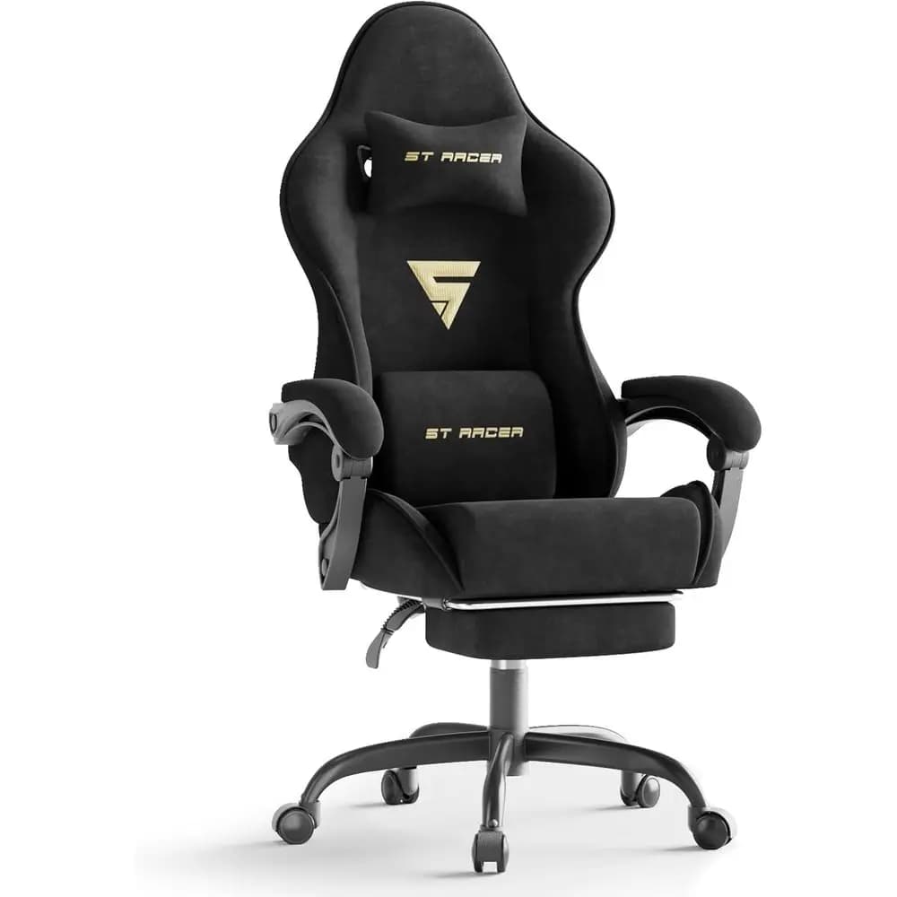 Velvet abric Ergonomic Gaming Chair with ootrest and Massage, High Back Reclining Computer Gamer Chair or Adult, Racing Style PC