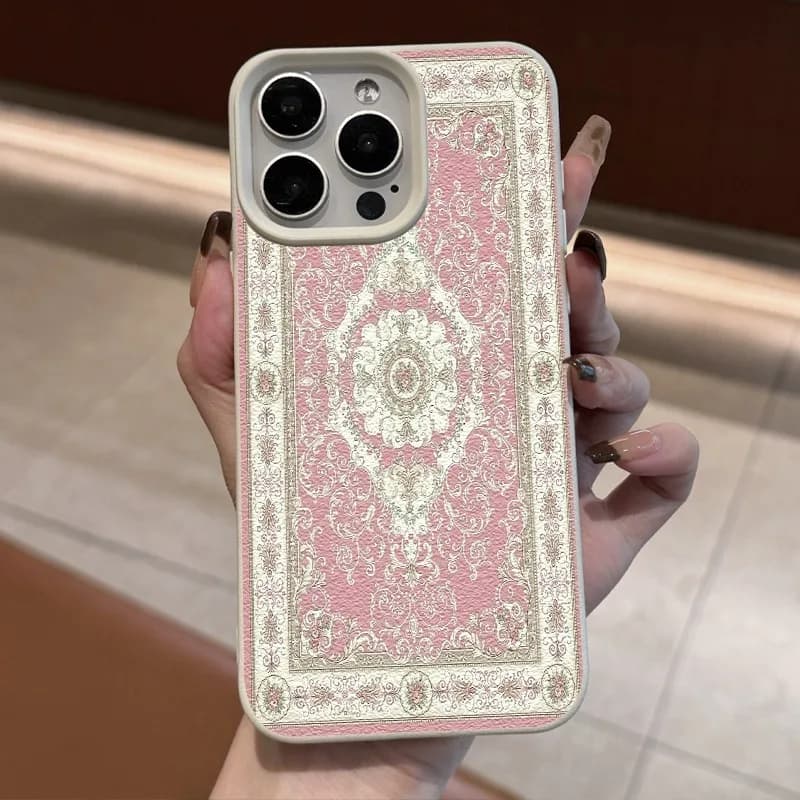 Simple red patterned carpet pattern phone case suitable for iPhone 17 16 15 14 13 12 11 Pro/Max/Plus anti drop and shockproof