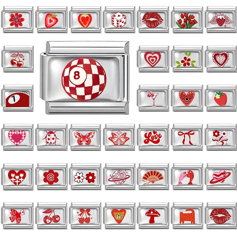 Red Love Heart Butterfly Star Flower Stainless Steel Link Fit 9mm Italian Charm Women Men Bracelet DIY Making Jewelry Gifts