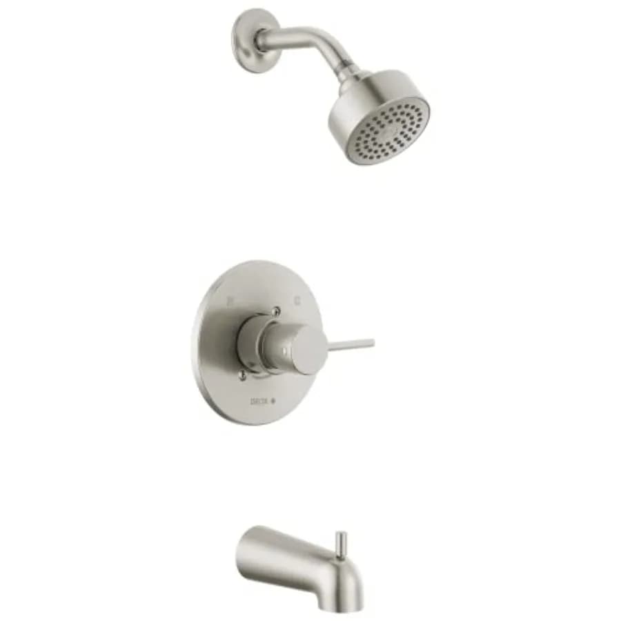 Rubinetto Moderno in Nichel Spazzolato, Kit per Vasca e Doccia, Miscelatore Doccia con Soffione a Getto Singolo Touch-Clean in Acciaio Inox T14459-S