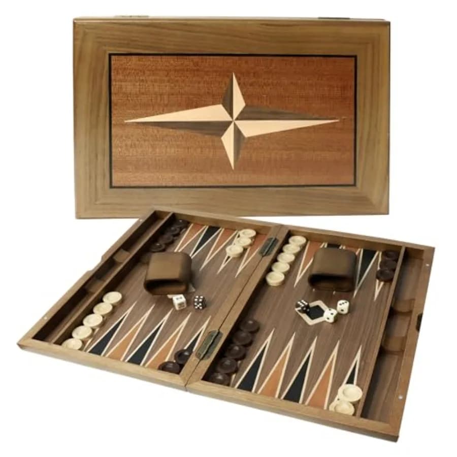 Set di Backgammon Pieghevole in Legno Premium con Intarsi, Gioco da Tavolo Strategico Classico Tradizionale, 17 Pollici