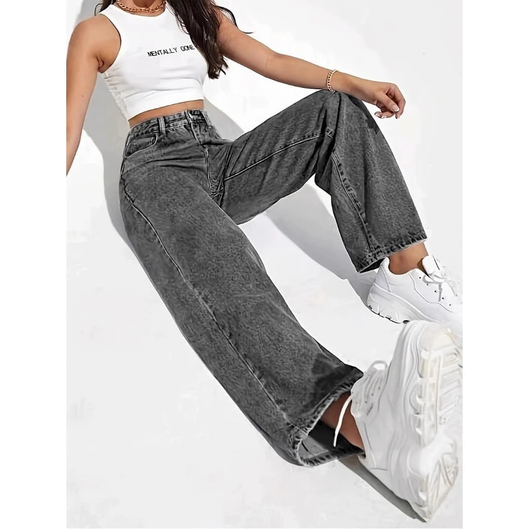 Loose Straight Leg Jeans Women's Vintage Fashion Casual Versatile Long Pants High Waist Denim No Brand Iron Free Elegant Style