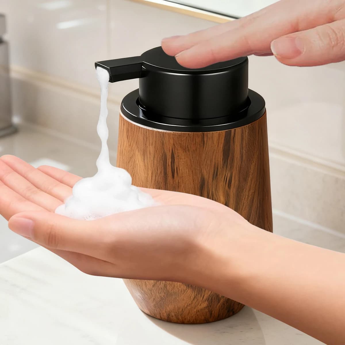 Set Dispenser Sapone Creativo per Bagno, Schiumogeno, in Acciaio Inossidabile, Stile Rustico, Essenziale per la Casa