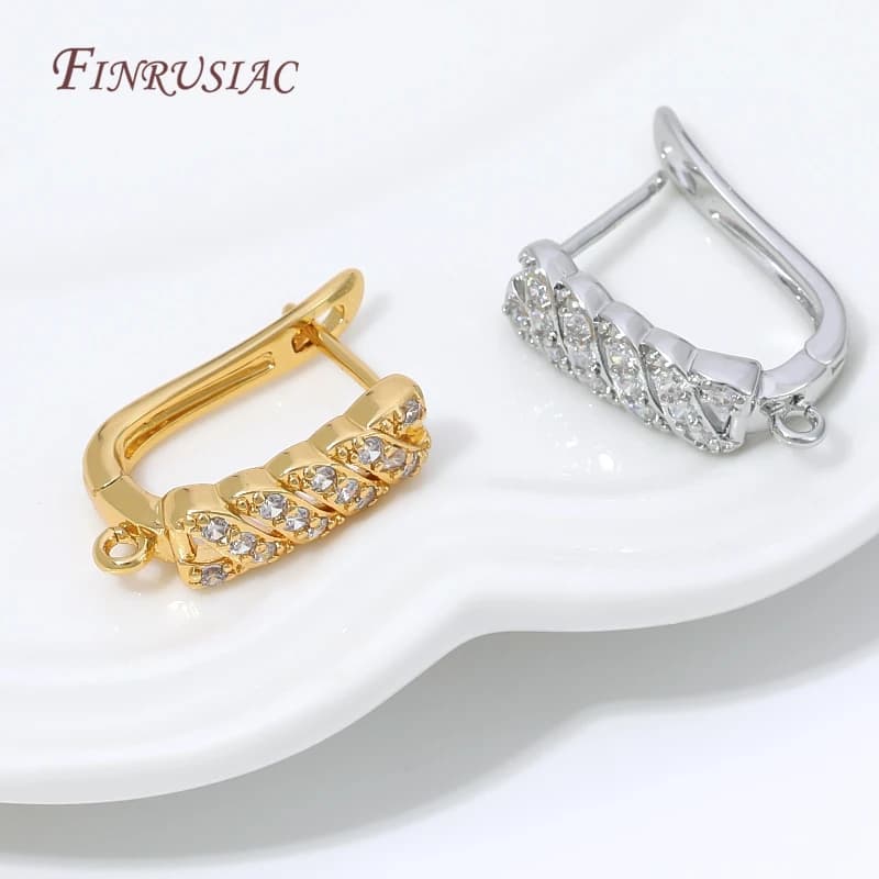 18K Gold Plated Cubic Zirconia Huggie Hoop Earring Clasp with Loop,Brass Earring Base For DIY Charms Jewelry Findings,Earwires