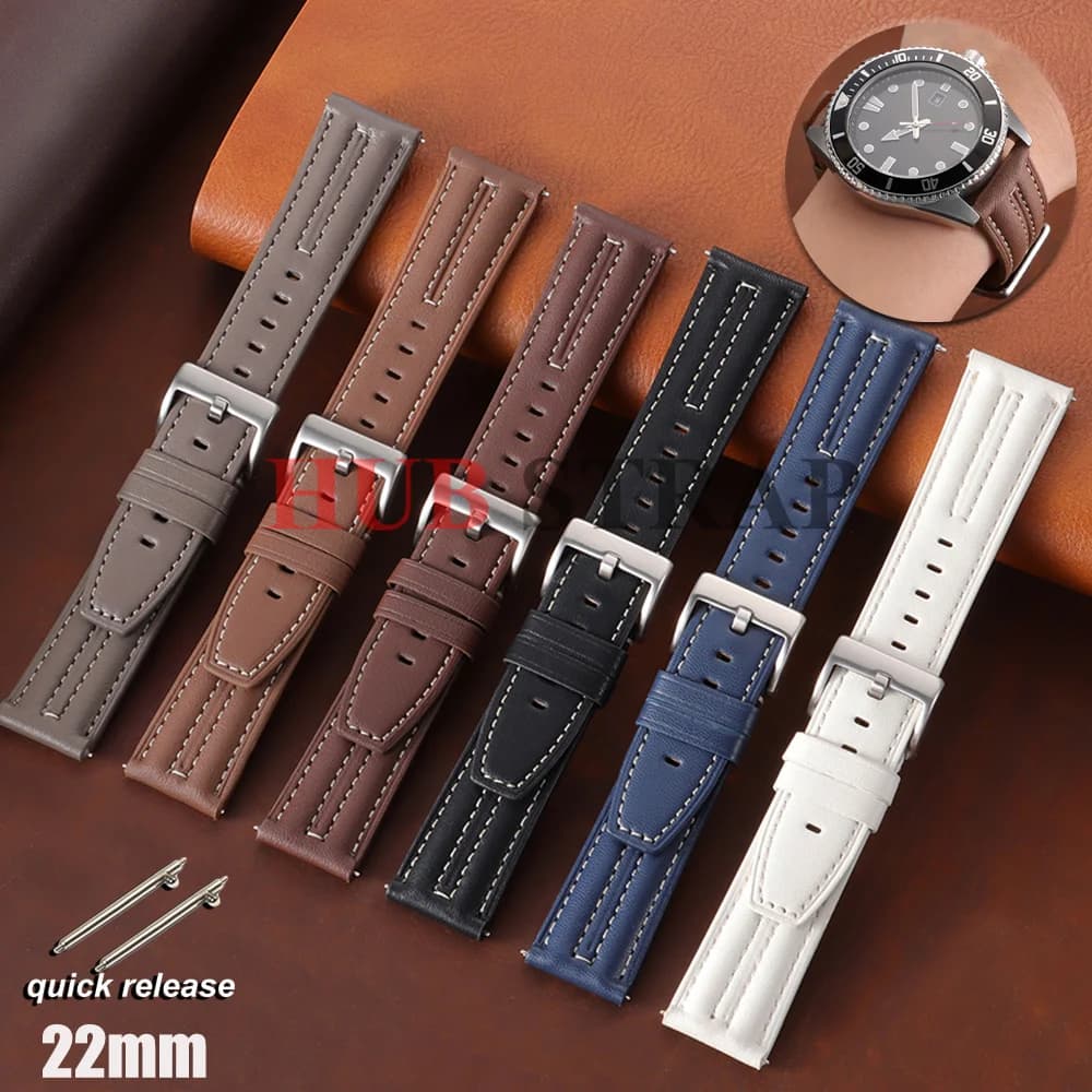 Cinturino in Pelle Premium da 22mm con Cuciture Artigianali, Sgancio Rapido, in Pelle Bovina, Universale per Uomo e Donna, Accessorio per Orologi Business